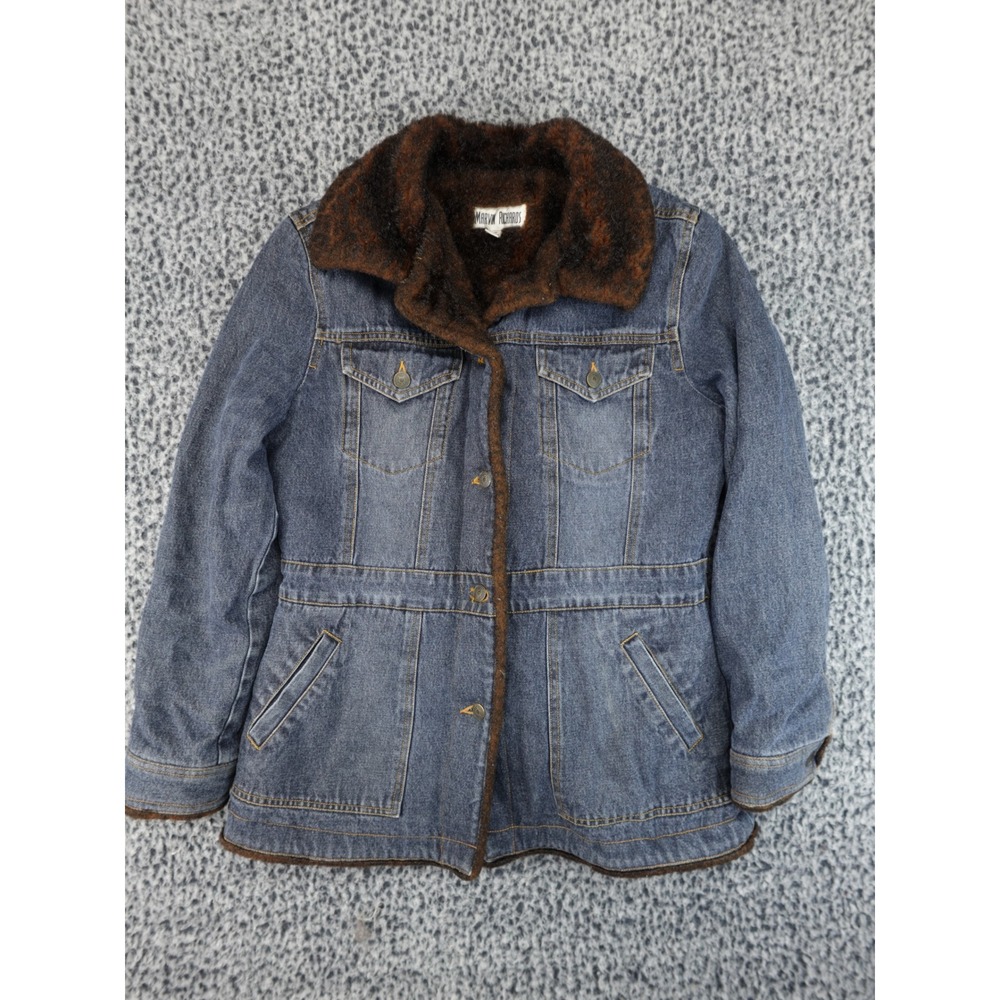 Marvin Richards Denim Jacket Womens Medium Blue Faux Fur Lined Vintage Style